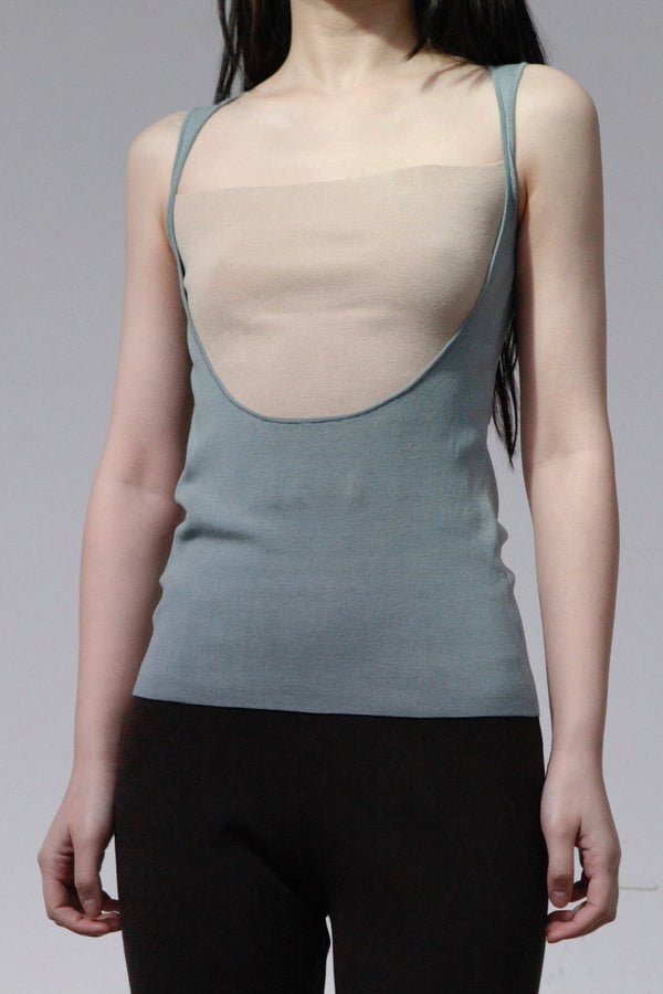 SWAYING/KNIT Contrasting Silk Tank Top SW23SS1T30 Dark Blue/Apricot ps59